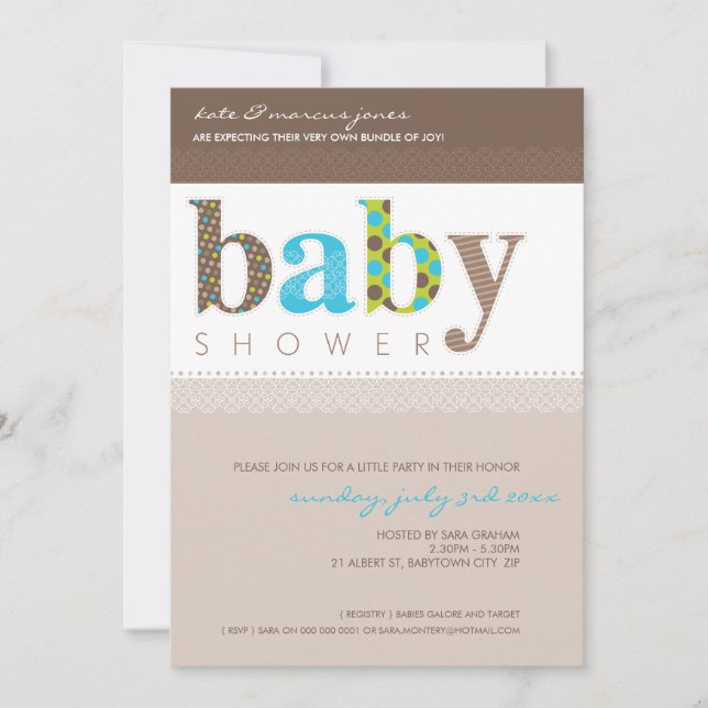 BABY SHOWER INVITES :: baby patterned letters 1P (Front)