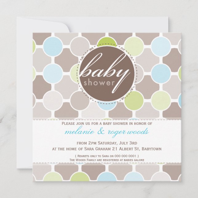 BABY SHOWER INVITES :: fizzy spots 5SQ (Front)