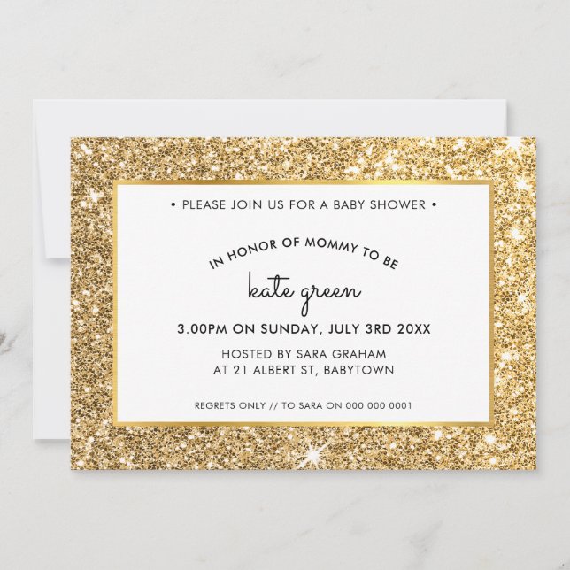 BABY SHOWER INVITES glamorous gold glitter (Front)
