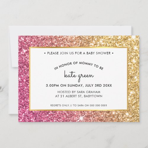 BABY SHOWER INVITES glamorous gold pink glitter