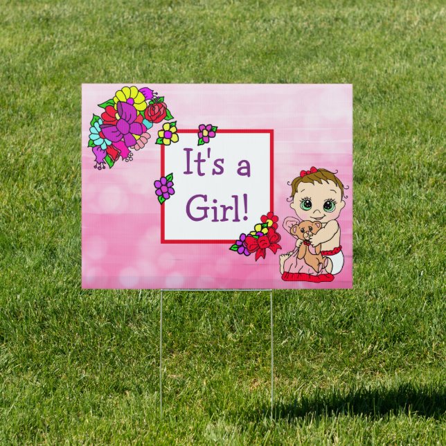 Baby Shower is Here and It's a Girl Double Sided Sign (Insitu)