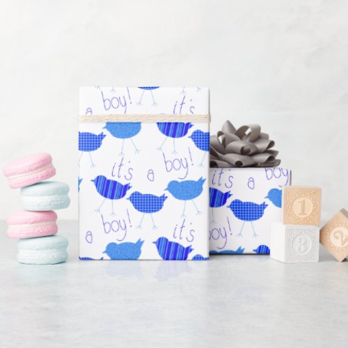 Baby Shower Its A Boy Blue Birds Wrapping Paper