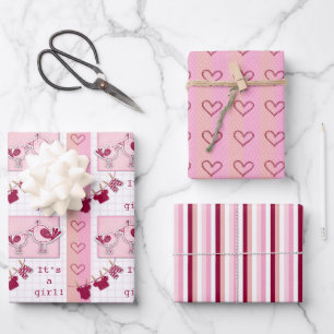 Baby Shower It’s A Girl Pink Birds Wrapping Paper Sheets