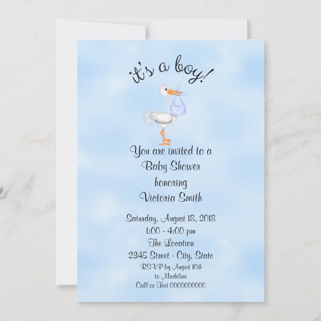 Baby Shower It's a Boy Baby Boy Stork Invitation (Front)