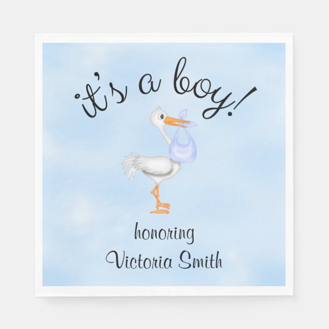 Baby Shower It's a Boy  Baby Boy Stork Paper Napkins (Front)