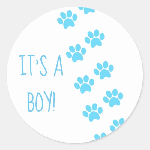 Baby Shower Its a Boy Blue Paw Prints Favor Classic Round Sticker