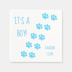 Baby Shower It's a Boy Blue Paw Prints Theme Napkins