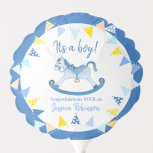 Baby shower its a boy rocking hobby horse custom balloon