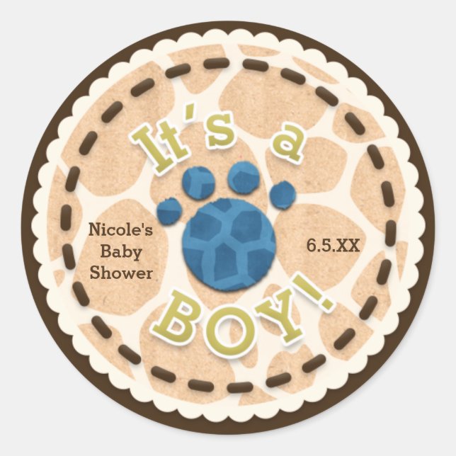 Baby Shower IT'S A BOY Safari Jungle Theme Favor Classic Round Sticker (Front)