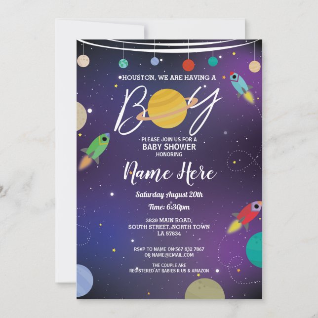 Baby Shower It's A Boy Space Galaxy Party Rocket Invitation (Front)