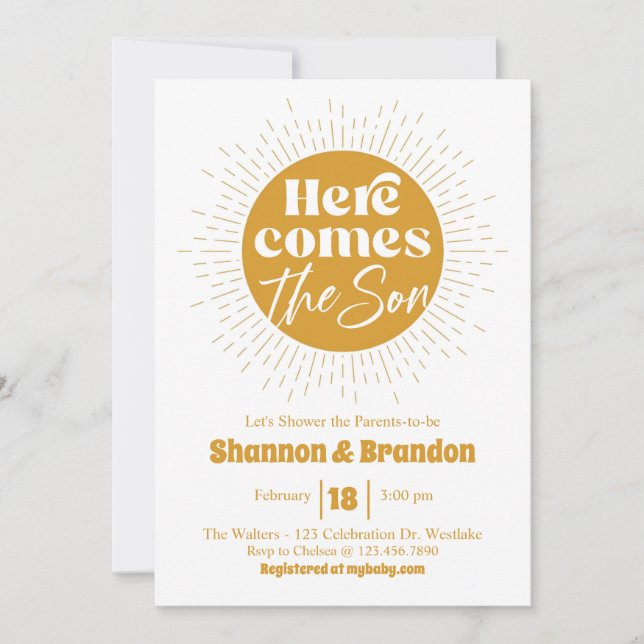Baby Shower, It's a Boy, Sun, Retro Invitation (Front)