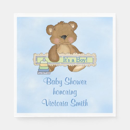 Baby Shower Its a Boy Teddy Bear Napkins