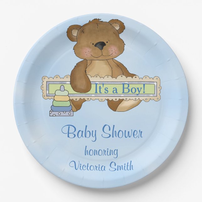 Baby Shower It's a Boy Teddy Bear Paper Plates (Front)
