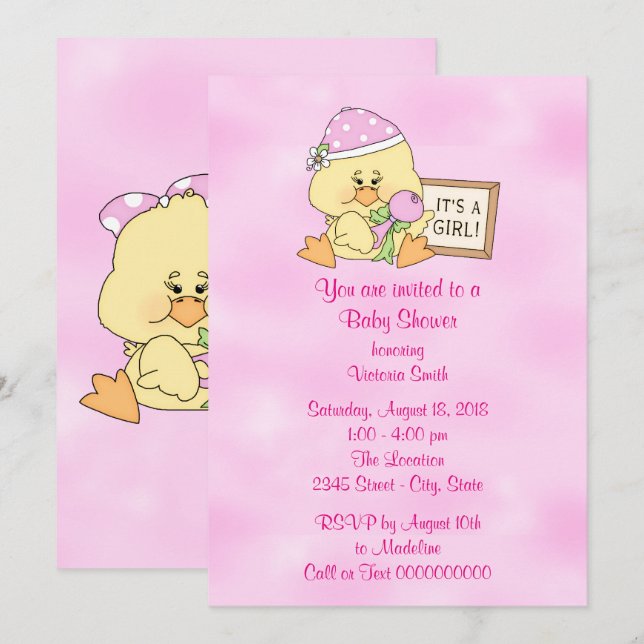 Baby Shower It's a Girl Baby Duck Invitation (Front/Back)