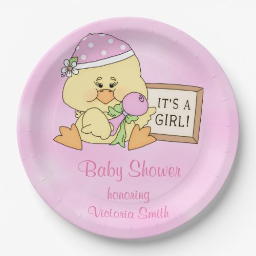 Baby Shower Its a Girl Baby Duck Paper Plates