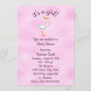 Baby Shower It's a Girl Baby Girl Stork Invitation