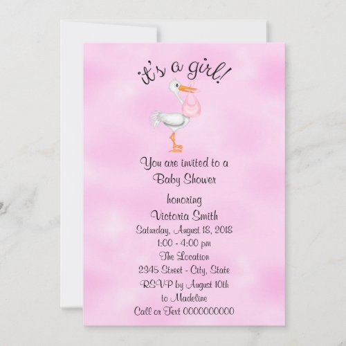 Baby Shower Its a Girl Baby Girl Stork Invitation