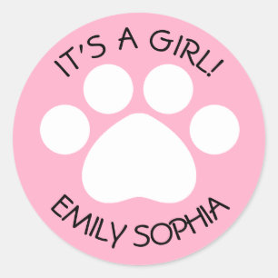 Baby Shower - It's a Girl - Paw Print Theme Classic Round Sticker