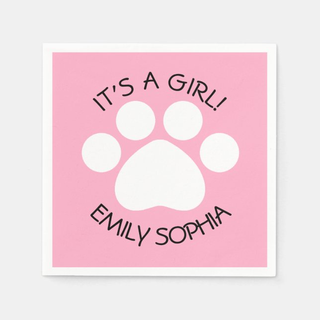 Baby Shower - It's a Girl - Paw Print Theme Napkins (Front)