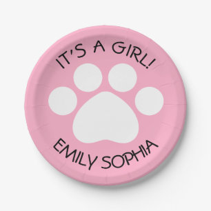 Baby Shower - It's a Girl - Paw Print Theme Paper Plates