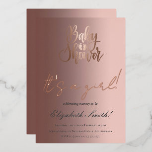 Baby Shower - It's a Girl, Rose Gold Foil Invitati Invitation