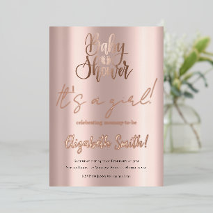 Baby Shower - It's a Girl, Rose Gold Foil Invitati Invitation
