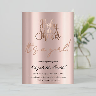 Baby Shower - It's a Girl, Rose Gold Foil Invitati Invitation