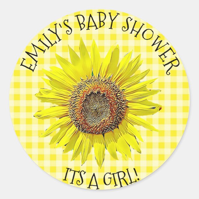 Baby Shower ITS A GIRL Sunflower Stickers (Front)