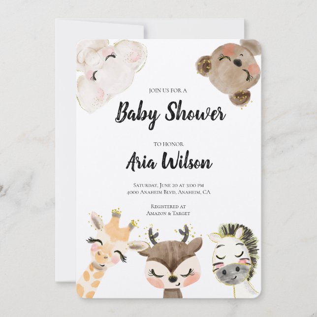 Baby Shower Jungle Safari Animals Invitation, BA10 Invitation (Front)