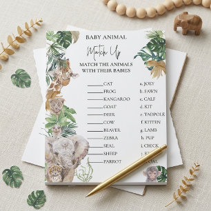 Baby Shower Jungle Safari Animals Match Up game  Notepad