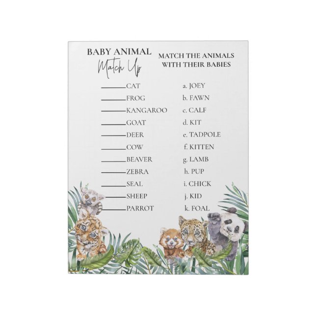 Baby Shower Jungle Tropical Match Up Game Notepad (Rotated)