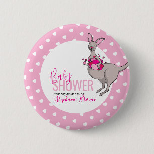 Baby shower kangaroo pouch full of pink hearts button