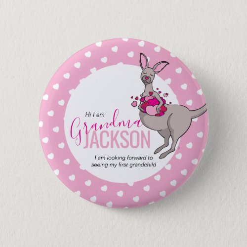 Baby shower kangaroo pouch of pink hearts intro button