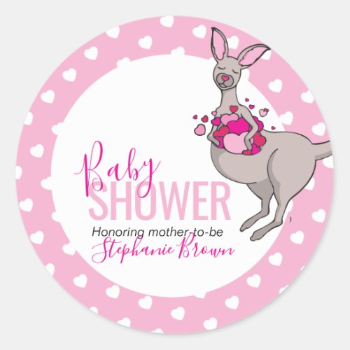 Baby shower kangaroo pouch of pink hearts stickers