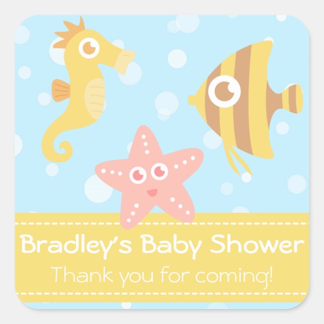Baby Shower: Kawaii cartoon underwater creatures Square Sticker (Front)