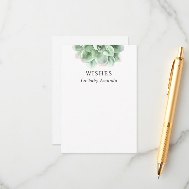 Baby Shower Keepsake | Succulent Wishes for Baby Enclosure Card (Front/Back In Situ)