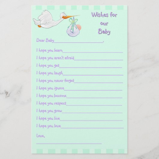 Baby Shower Keepsake - Wishes for Baby (Front)