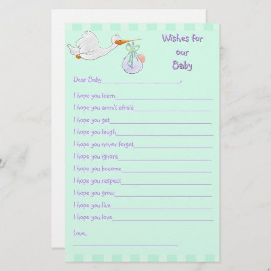 Baby Shower Keepsake - Wishes for Baby (Front/Back)