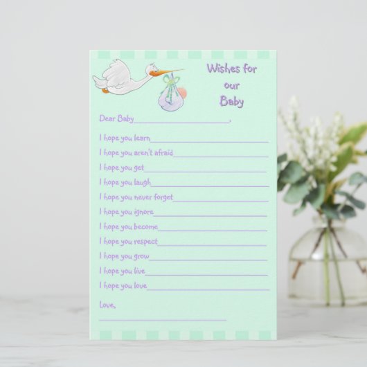 Baby Shower Keepsake - Wishes for Baby (Standing Front)