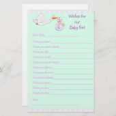 Baby Shower Keepsake - Wishes for Baby Girl (Front/Back)
