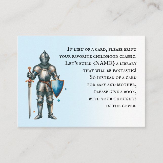Baby Shower Knight & Dragon Book Request Enclosure Card (Front)