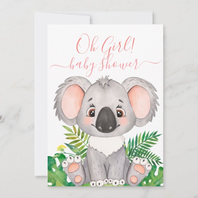  Baby Shower Koala Jungle Watercolor Invitation (Back)