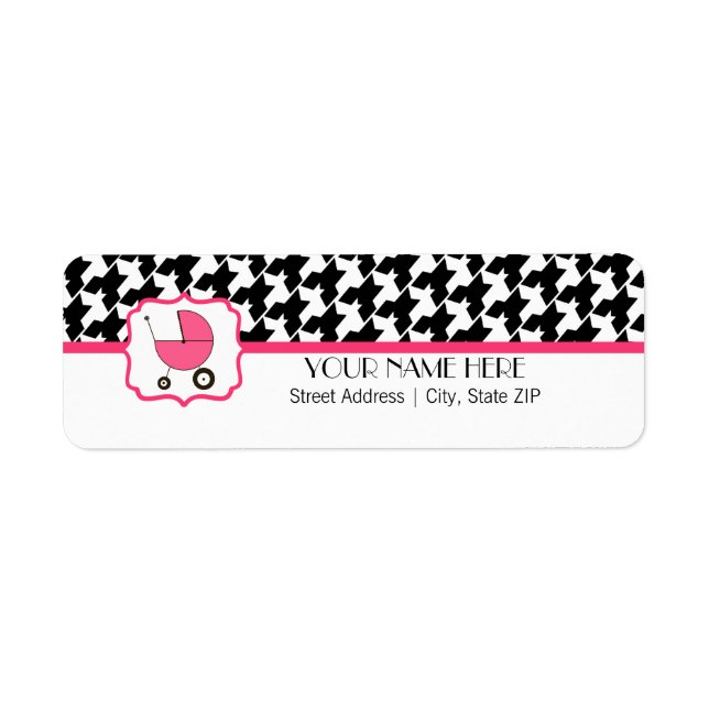Baby Shower Label - Houndstooth &  Hot Pink (Front)