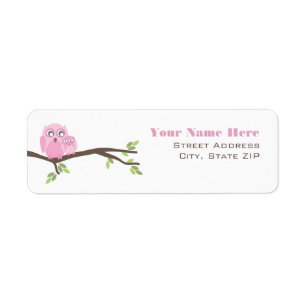Baby Shower Label - Pink Mother & Baby Owl