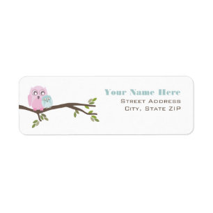 Baby Shower Label - Pink Mother & Blue Baby Owl