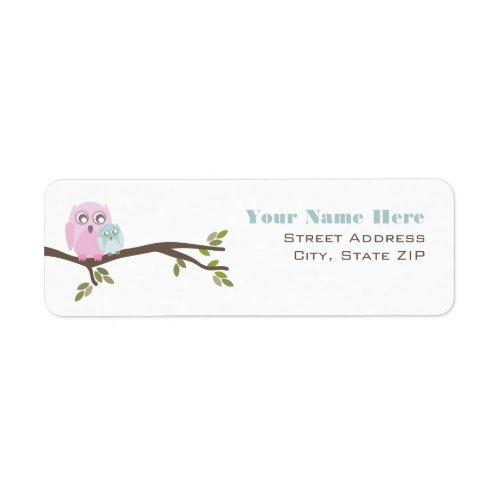 Baby Shower Label _ Pink Mother  Blue Baby Owl