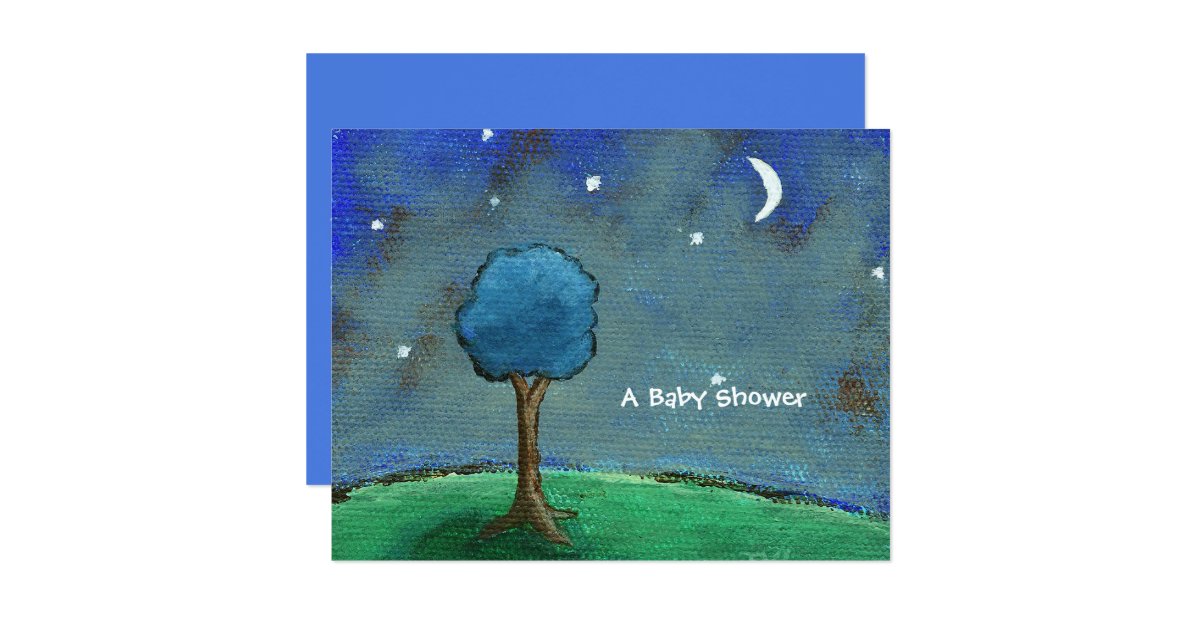 Baby Shower Landscape Painting Moon Stars Tree Invitation