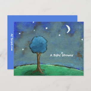 Baby Shower, Landscape Painting Moon Stars Tree Invitation