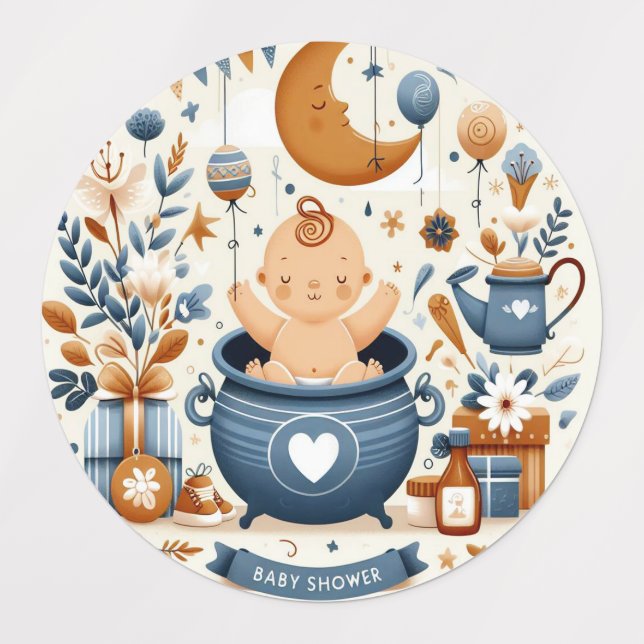 Baby Shower large circle adhesive/waterproof Lebel Kids' Labels (Design 1)