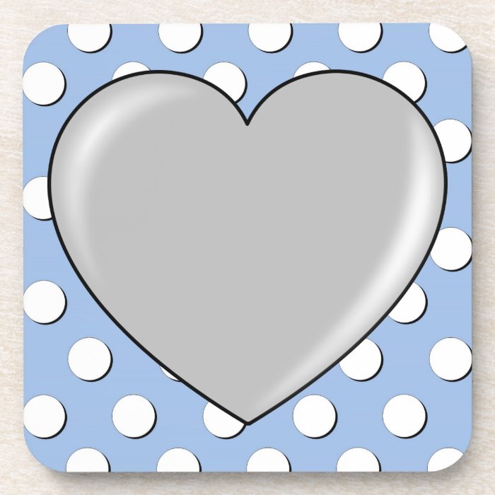 Baby Shower large Polka Dot with Heart in Blue Beverage Coasters